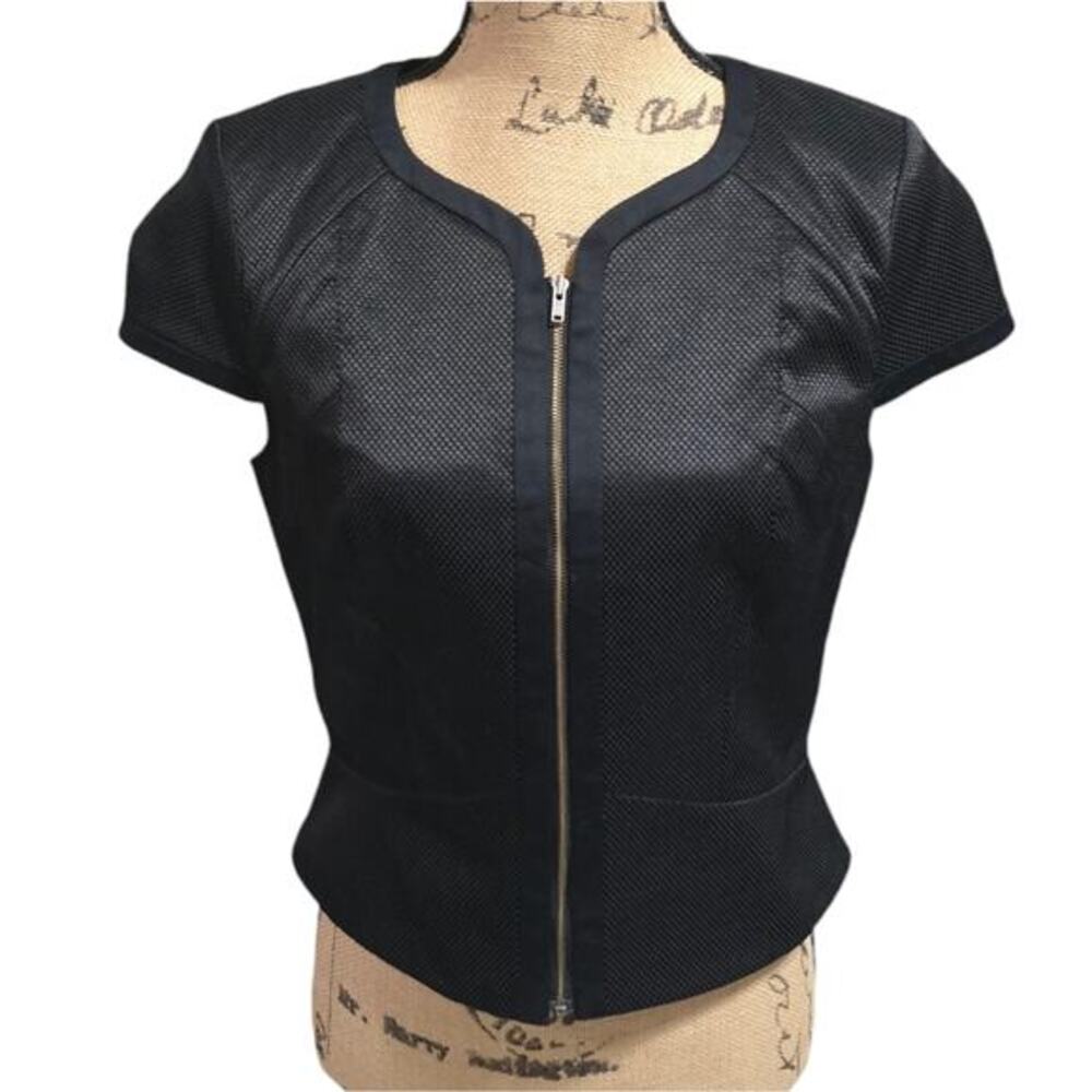 Basque Womens Black Textured Short Sleeve Full Zip Jacket Size 10 884444/21R4601
